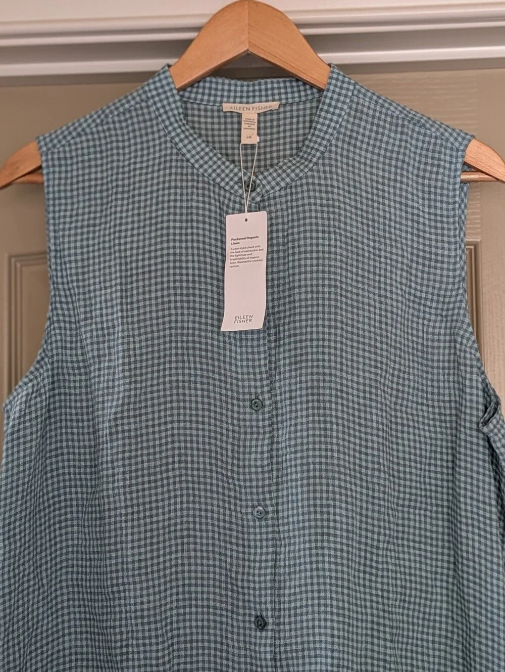 NWT Eileen Fisher Puckered Organic Linen Mandarin Collar Dress - L - Amal - Picture 4 of 12